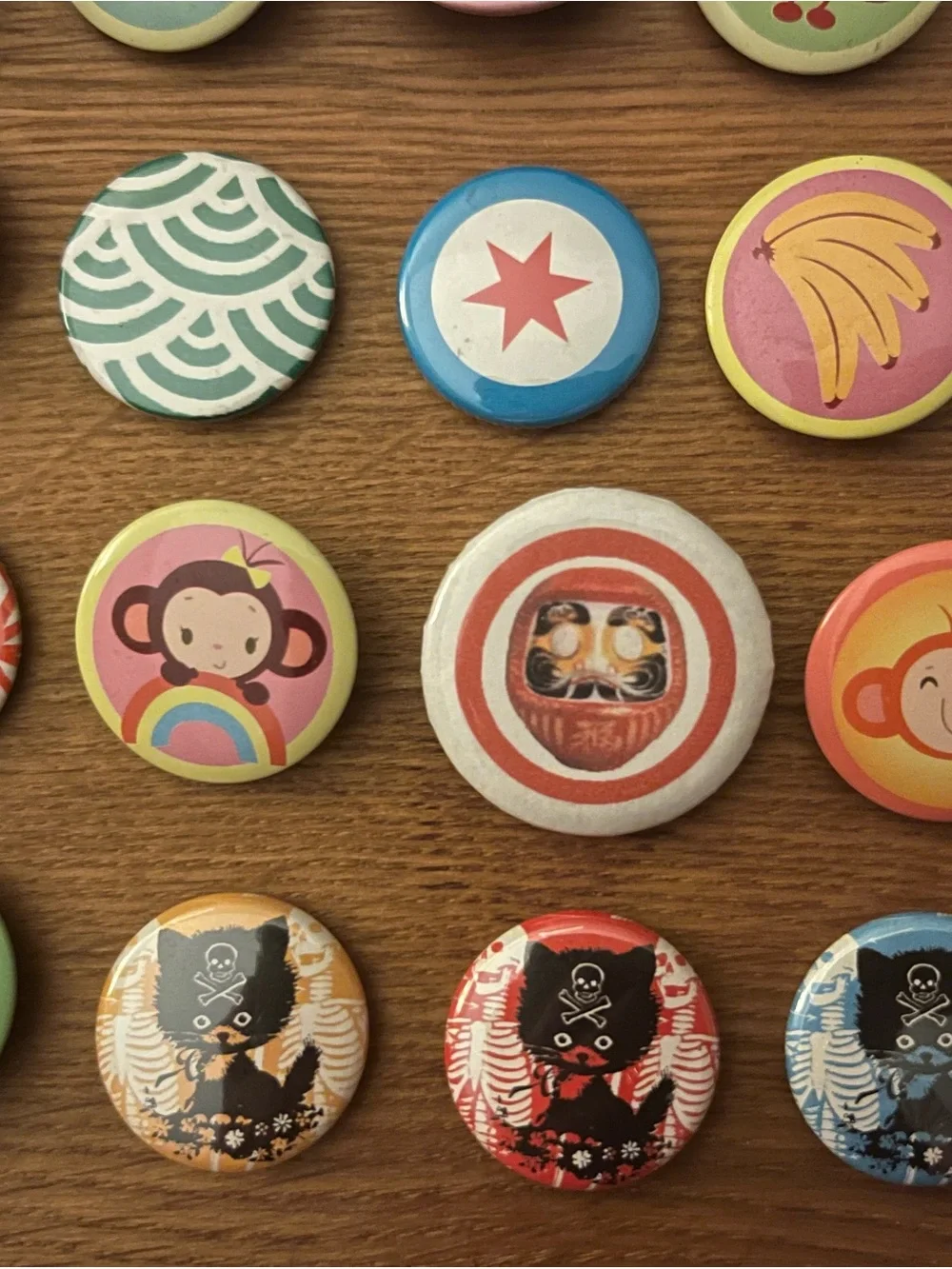 Colorful Monkey & Fun Badge Button Set - Pink, Blue, Green